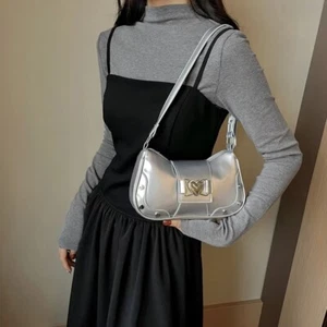 PU Leather Tote Bag Solid Color Underarm Bag Luxury Design Armpit Bag Women - Picture 1 of 14