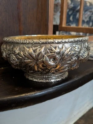 Antique S. Kirk & Son Coin Silver Footed Bowl 12.8oz – Floral Repoussé - Image 1 of 4