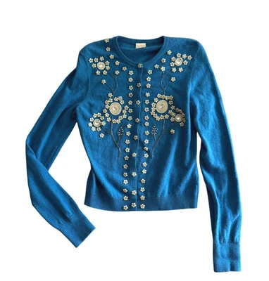 Vintage Lucky Brand Beaded Button Front Cardigan Sweater Women's Cerulean Blue - Image 1 of 4