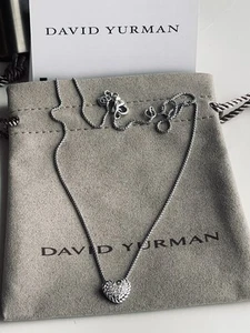 David Yurman 925 Sterling Silver Necklace Petite Pave Diamond Heart 16-17” - Picture 1 of 10
