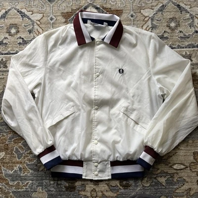 Vintage 80s Fred Perry Full Zip Track Jacket Sz Large White/Blue Tennis USA Made - Image 1 of 4
