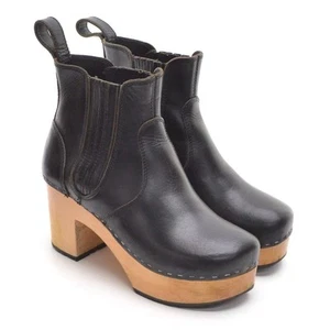 Damen Swedish Hasbeens Chelsea Plateau Boots 35 / 5 Schwarz Holz Booties Schuhe - Bild 1 von 7