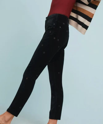 Jeans skinny de veludo bordado bolinhas cintura alta 32 x 27 Pilcro Anthropologie - Imagem 1 de 4