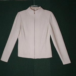 Chaqueta Top St. John Mujer 10 Marfil Tejido Boucle Cremallera Completa Costuras EE. UU. Almohadillas -Defecto - Imagen 1 de 12