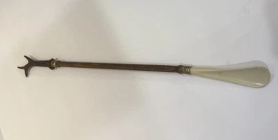 Старинный рог оленя ручки обувной рожок латуни воротник кости/целлулоид лезвие викторианской - Изображение 1 из 4