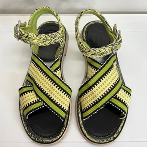 Amambaih Sandals Womens Size 38 Green Black Strappy Braided Buckle Spain Shoes - Picture 1 of 16