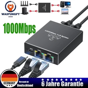 RJ45 LAN Splitter 1 auf 3 1000Mbps Ethernet Splitter LAN Mit Type-C-Netzkabel DE - Bild 1 von 9