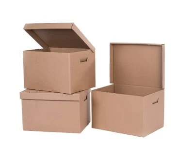VERPACKUNGS- UND VERSANDMATERIAL ARCHIVKARTON SCHACHTEL BOX 460x330x290mm Braun Einwellig + Tragelöcher Innenmaß