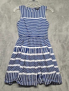 Lands End Dress Girls Sz 12 Blue White Stripe Sundress Nautical Party Lightweigh - Picture 1 of 13