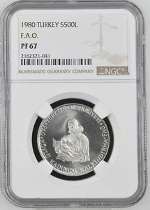 1980 TURKEY 500 Lira Silver Coin FAO Commemorative NGC PF67 - Picture 1 of 6
