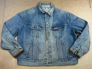 Giacca Deniem vintage effetto invecchiato stile camionista stile camionista e dettaglio pelle 46R Made in USA - Foto 1 di 24