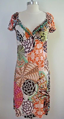 NUEVO BLUMARINE $1,500 Vestido Jersey Tejido Estampado Joyas Italiano Talla 40 Foto 1 de 4