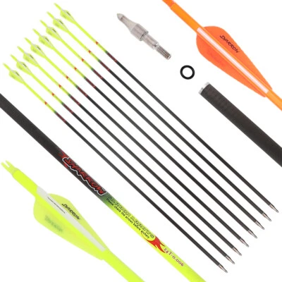 32" 24T Pure Carbon Arrows SP300-600 ID6.2mm Vanes Archery Recurve Bow Hunting - Image 1 of 4