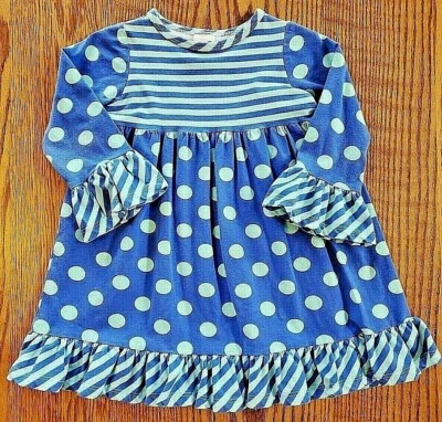 BAILEY BOYS SZ 6 GIRLS DRESS BLUE POLKADOT STRIPES COTTON BLEND GEORGIA USA MADE - Image 1 of 4