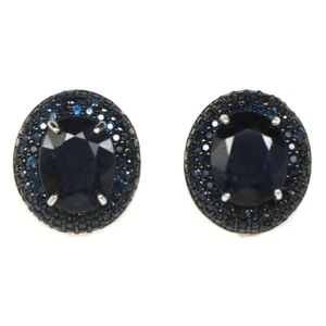 925 Sterlingsilber Weiß Vergoldet 8 x 10 Mm. Blauer Saphir Ohrstecker - Bild 1 von 4