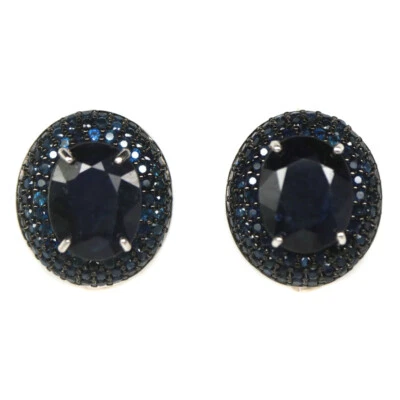 925 Sterlingsilber Weiß Vergoldet 8 x 10 Mm. Blauer Saphir Ohrstecker - Bild 1 von 4