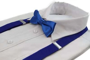 Boys Adjustable Blue 65cm Suspenders & Matching Bow Tie Set - Picture 1 of 1