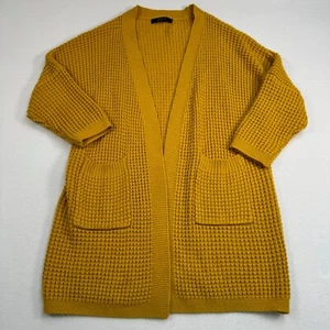 Zesica Open 3/4 Dolman Sleeve Cardigan Womens Size S Waffle Knit Pockets Mustard - Picture 1 of 9