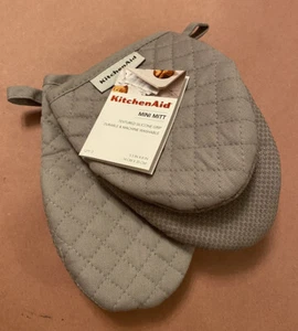 KITCHEN AID 2 PACK MINI MITT 100% COTTON SILICONE GRIP GRAY -NEW - Picture 1 of 2