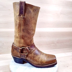 De Colección Frye Arnés 12R Botas Mujer 9 M Marrón Moto Motociclista Puntera Cuadrada Envejecida - Imagen 1 de 11