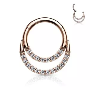 Piercing Ring Kolbenring Rosa Doppelt Line Strasssteine ( Ohr, Daith , Septum) - Bild 1 von 1