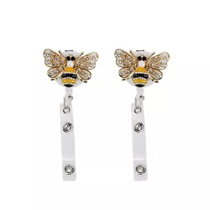 2-Pack Rhinestone Bee Badge Reel ID Clip with Alligator Clip for Nurses Bee - Picture 1 of 4