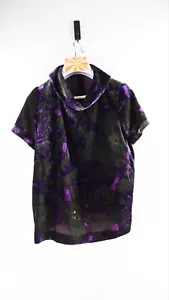 Marimekko "Avro Akileija" velvet short sleeve bouse in violet/olive size 40/UK12 - Bild 1 von 8