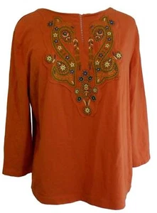 Camicia da donna arancione Sharon Young taglia 5 maglia perline pullover boho - Foto 1 di 6