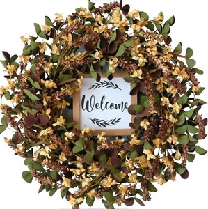 Spring Wreaths for Front Door Outside - 22'' Summer Wreath with Welcome Sign, - Picture 1 of 7