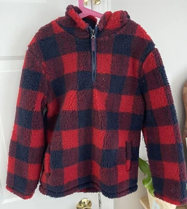 NEW Cat & Jack Boys Medium 1/4 Zip Sherpa Buffalo Plaid Hoodie Pullover - Picture 1 of 5