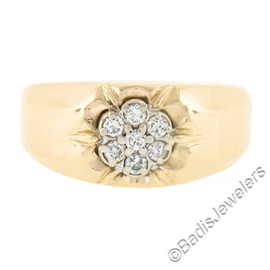 Men's 14K TT Gold 0.20ctw Round Brilliant Diamond Belcher Cluster Solitaire Ring - Picture 1 of 8