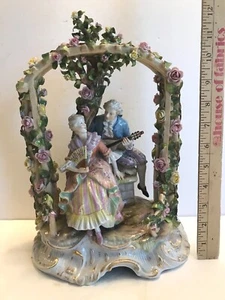 Von Schierholz, antike (Lg) Hofpaar unter Rosengitter/Laube Figur - Bild 1 von 12