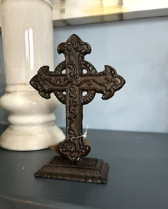 Cast Iron Table Cross Statue/Goth/Christian/Faith/Family - Picture 1 of 3