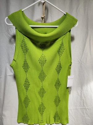 Suéter Marisa Christina Mujer Talla 2X Sin Cuentas Sin Mangas Verde Lima Capucha Cuello Foto 1 de 4