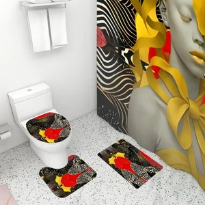 Bathroom Rugs Set with Shower Curtain 4 pcs - Picture 1 of 6