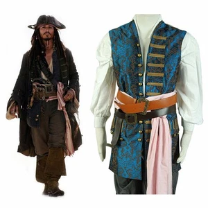 Piratas del Caribe 4 Jack Sparrow Disfraz Cosplay Halloween Chaleco Azul Solo - Imagen 1 de 12