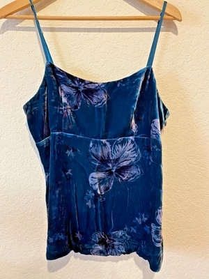Camiseta sin mangas INC International Velvet Babydoll Cami 12 floral verde azulado seda caprichosa Y2K Foto 1 de 4