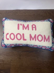 Rachel Zoe 'I'm a Cool Mom' Needle Point Pillow Blue and Pink - Picture 1 of 5