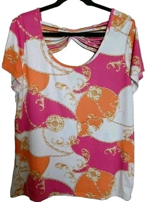 Eye Candy Open Back Top Womans Plus Size 2X Multicolor Short Sleeve - Image 1 of 4