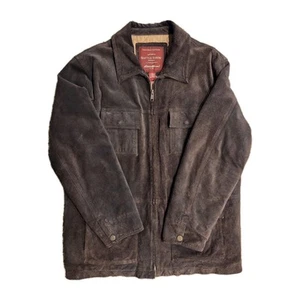 Eddie Bauer SEATTLE SUEDE Heavy Leather Jacket Full Zip Men's Large Dark Brown - Picture 1 of 16