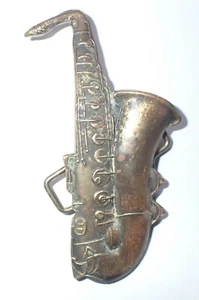 3D SAXOPHONE BELT BUCKLE VINTAGE 1970'S SOLID BRASS - Picture 1 of 2