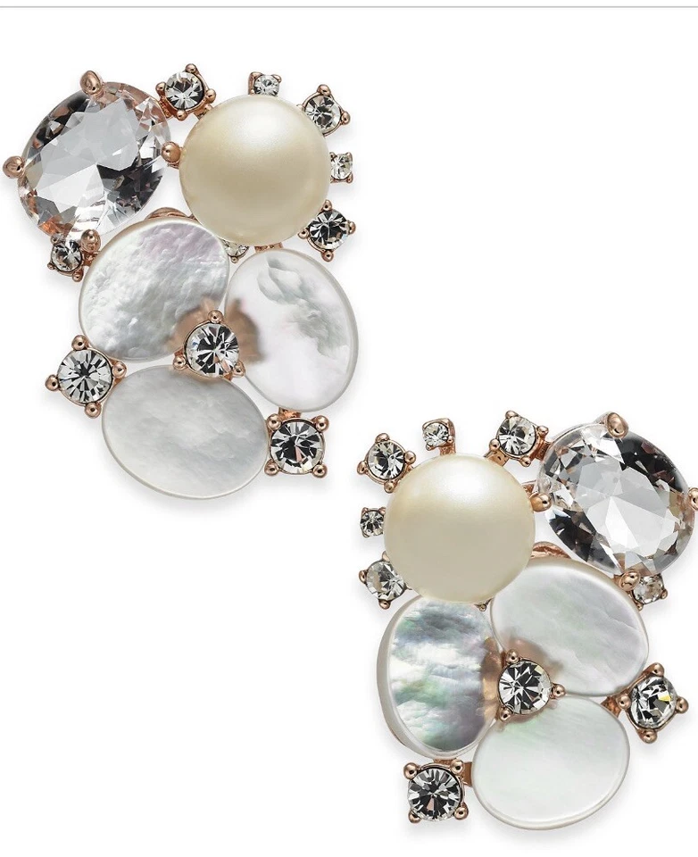 $78 Kate spade Rose Gold-Tone Crystal, faux Pearl & Mother-of-Pearl EARRINGS 651 - Image 1 of 4