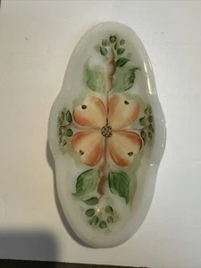 Vintage White Milk Glass Daisy And Button Handpainted Floral Vanity Dish - Picture 1 of 5