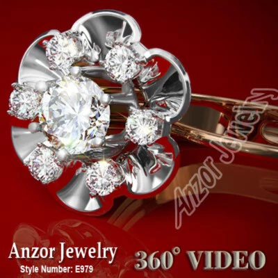 Pendientes de diamantes genuinos de oro rosa y blanco macizo de 18k Foto 1 de 3