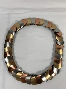 Women's Tri Color Metal Stretch Belt, 28" Silver, Gold, Copper Color - Picture 1 of 7