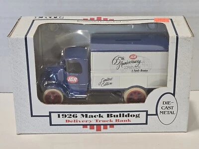 1991 Ertl 1926 Mack Bulldog IGA Delivery Truck LE 65th Anniversary Bank 1/38 NIB - Image 1 of 4