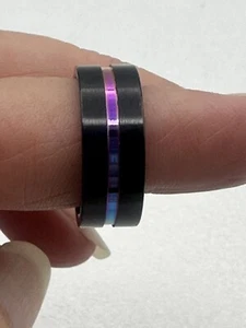 Tungsten Carbide Ring Size 6.75 Dragon Glass Polished Finish With Rainbow Inlay - Picture 1 of 15