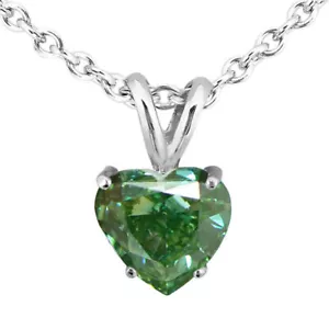 Colgante solitario de diamantes talla corazón verde natural tratado oro blanco 14K 1 quilate - Imagen 1 de 4