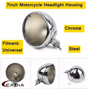 7inch Universal Motorcycle Headlight Housing Chrome Light Bulb Bucket For Harley - Picture 1 of 10