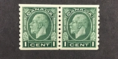 Canada 1933 VF-XF MH Sc#205 1c dark green Medallion Coil Pair   (W12) - Image 1 of 2